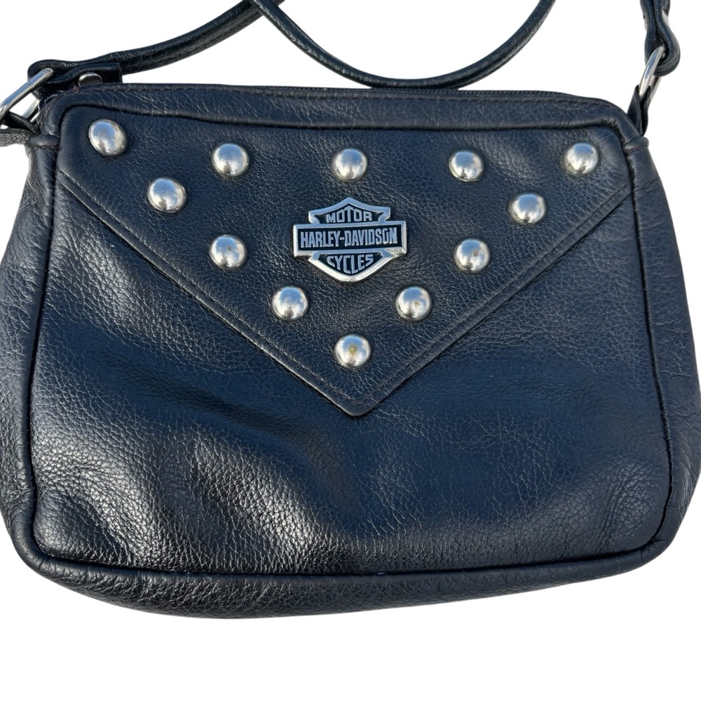 Vintage Harley Davidson Black Leather Crossbody Bag Purse USA Made Logo Studded
